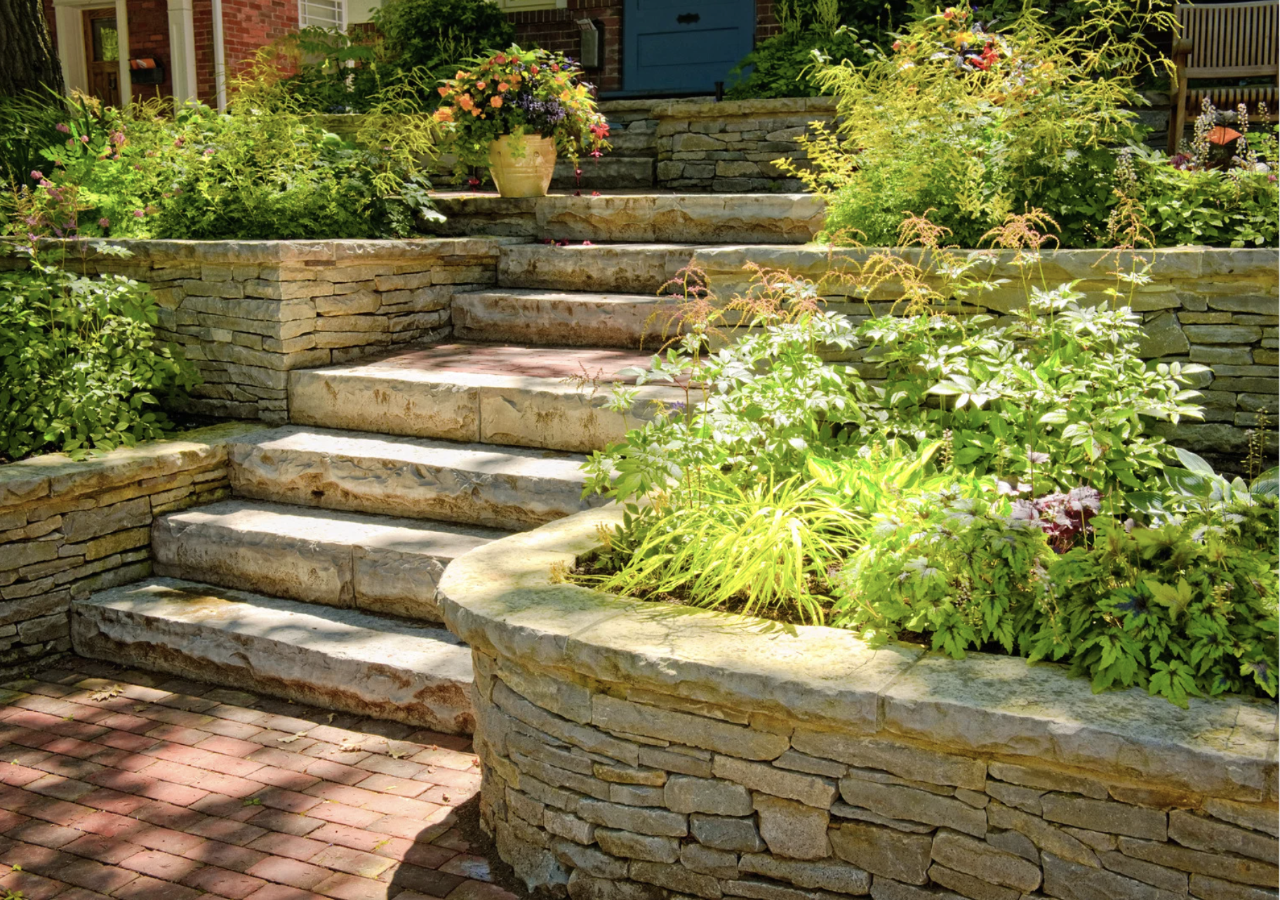 Hardscape with stairs with some plants on patio
